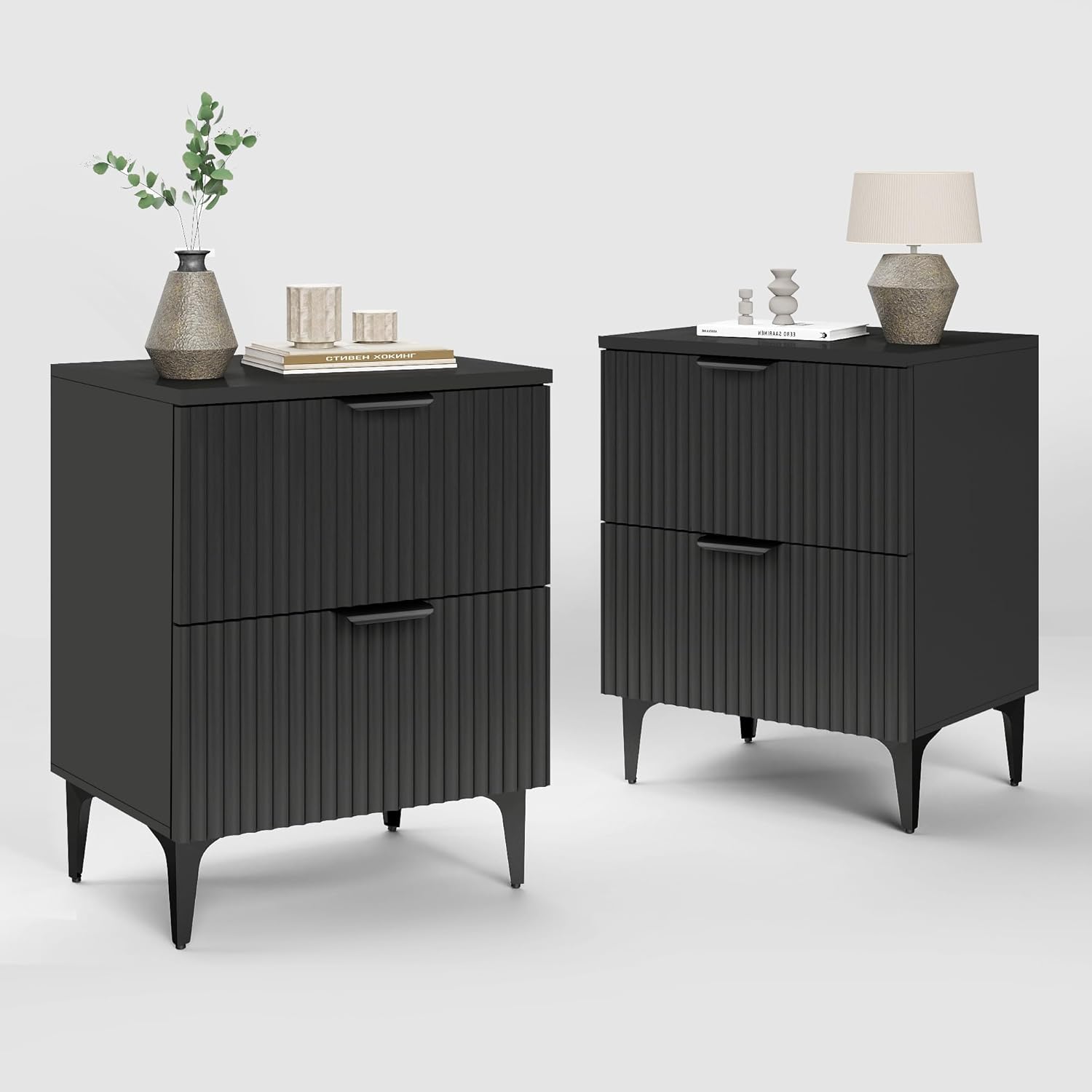SUNWAVE Black Fluted Nightstand