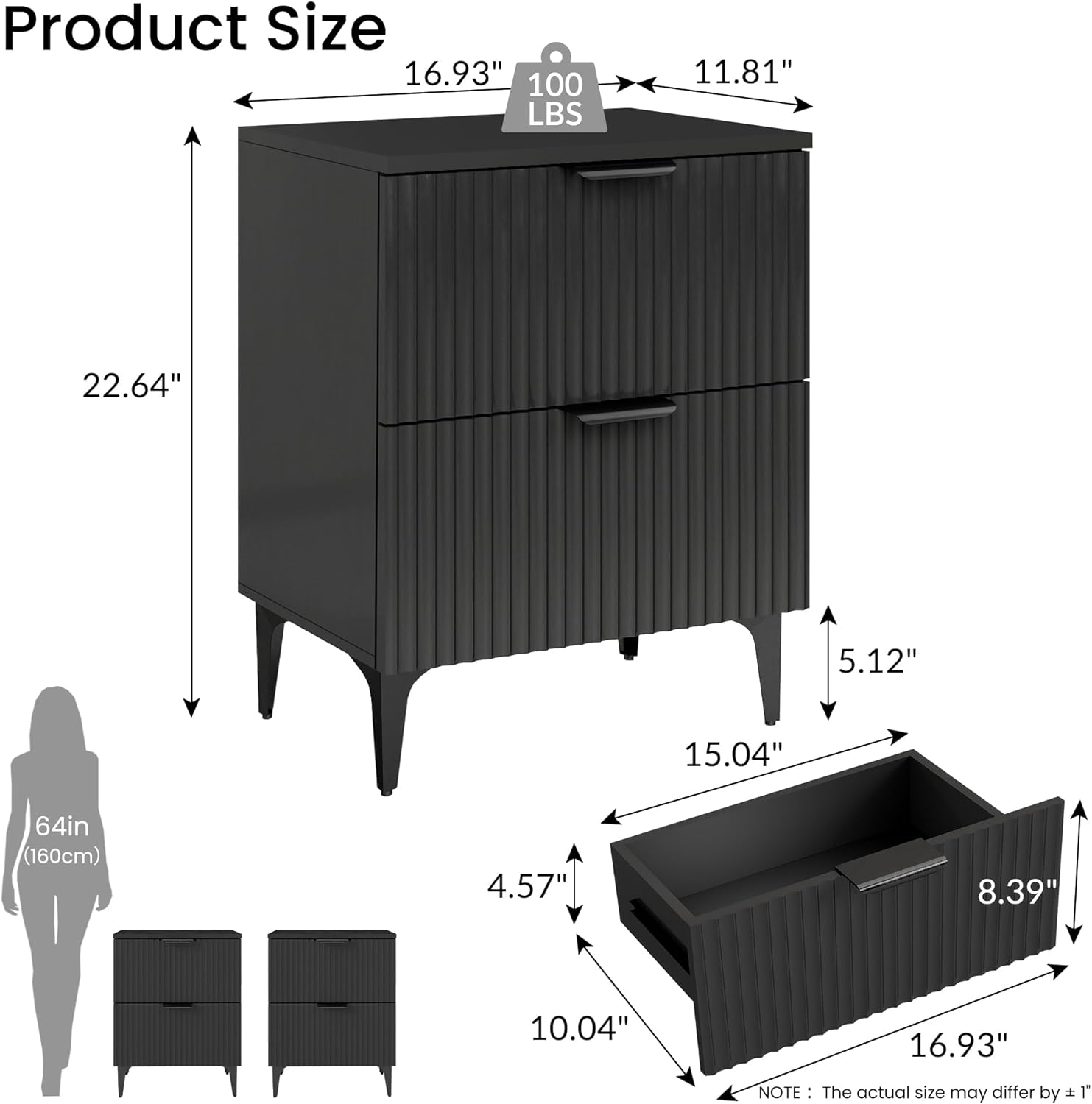 Black fluted drawers