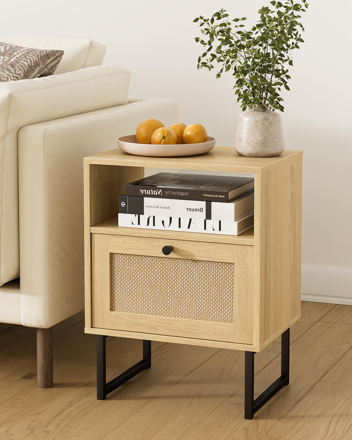 Rattan drawer open