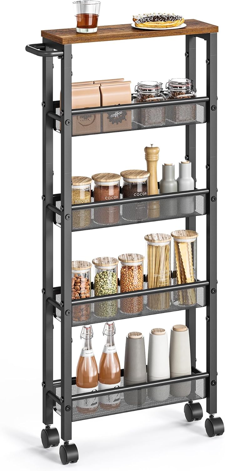 VASAGLE Slim Rolling Cart - 5-Tier Narrow Storage Cart