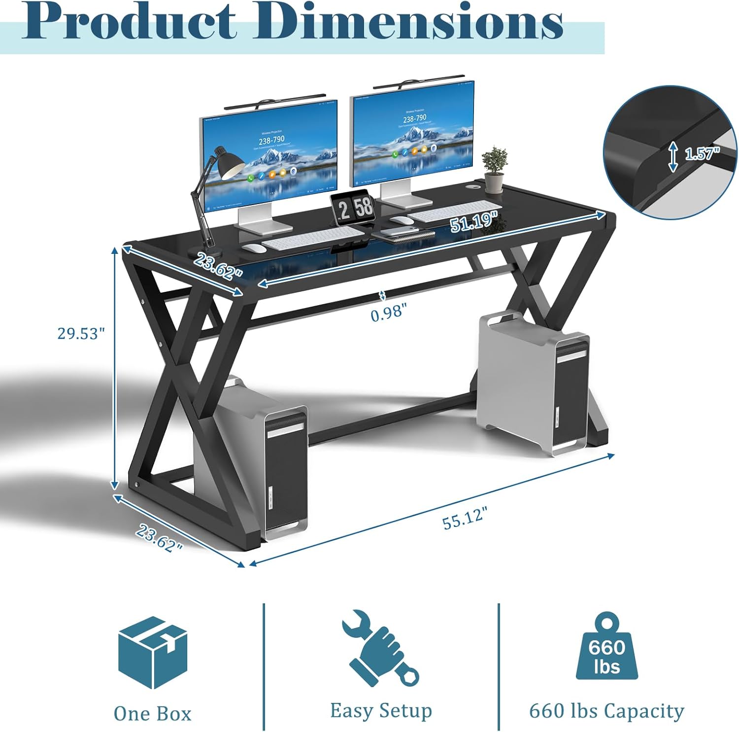 SAMERY Glass Computer Desk