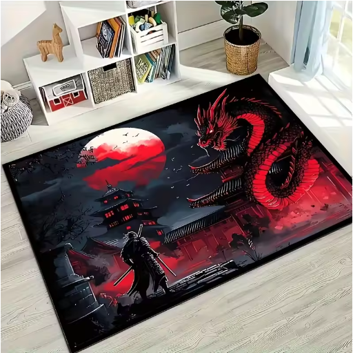 Japanese Samurai & Red Dragon Rug