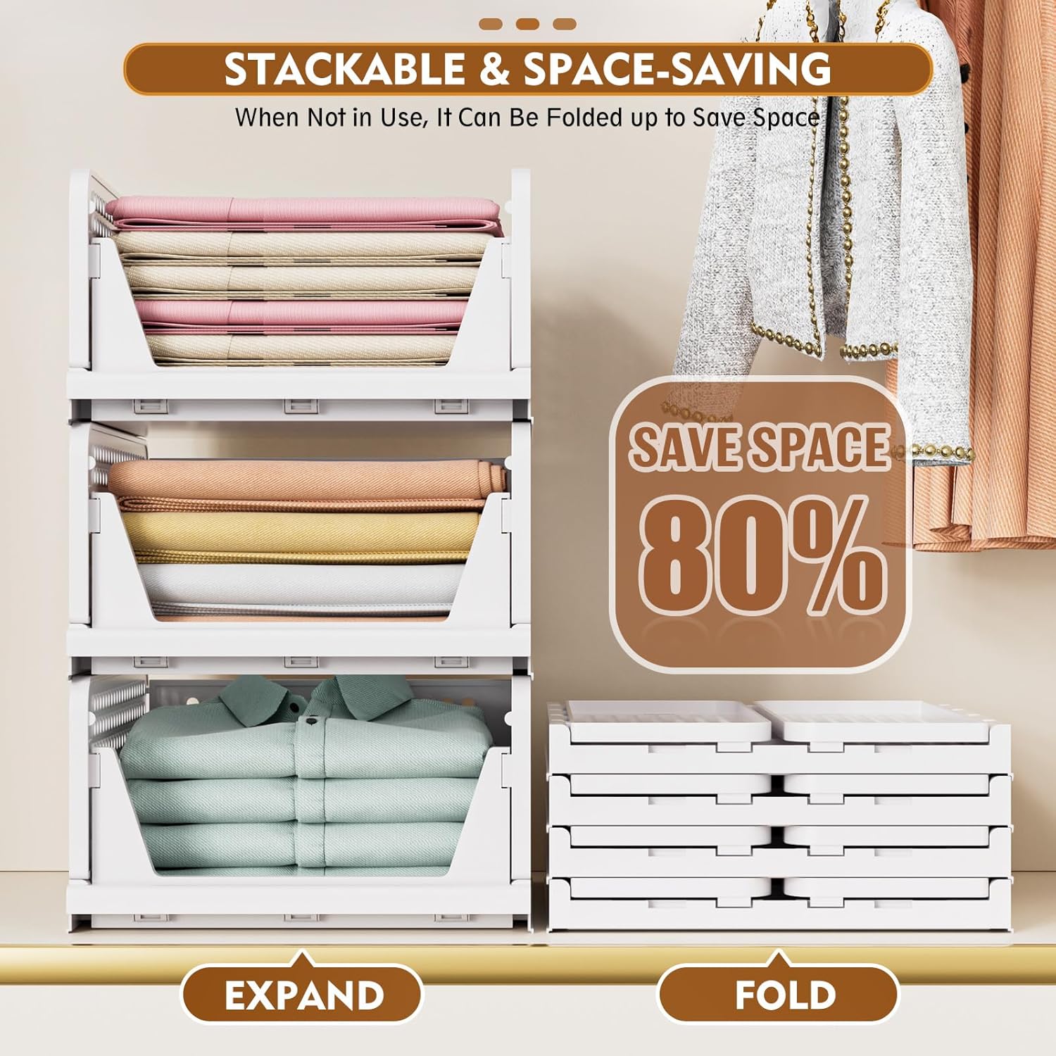 SNSLXH Stackable Closet Storage Basket